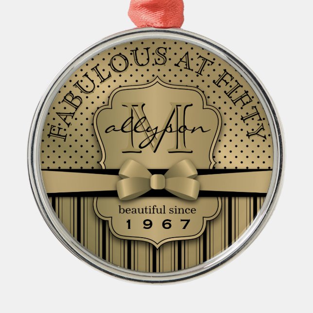 Ornement En Métal cinquantième Arc de rayures de point de polka d'or (Devant)