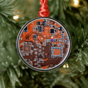 Ornement En Métal Circuit imprimé de geek informatique orange