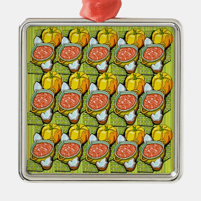 Ornement En Métal Citrouilles, soupe et Arrière - plan rayé (Devant)