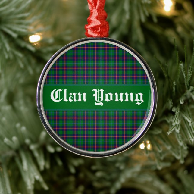 Ornement En Métal Clan Young Tartan Plaid Personnalisé (Arbre)