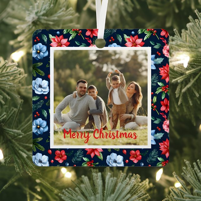 Ornement En Métal Classic Christmas Floral Frame Photo  (Créateur téléchargé)