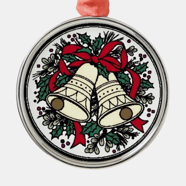 Ornement En Métal Cloches, vaches et Holly - (Devant)