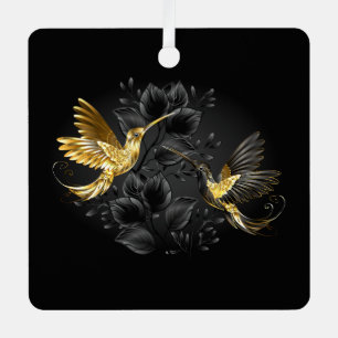 Ornement En Métal Colibri noir et or