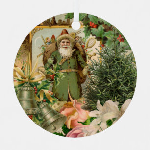 Ornement En Métal Collage de Noël Père Noël vert de l'ancien monde A