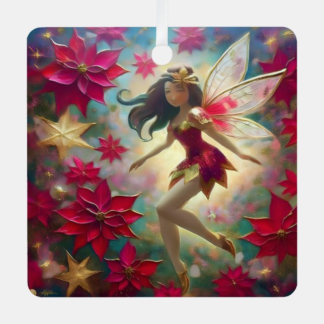 Ornement En Métal Collection de fées de Noël - Cheveux Brown moyens (Recto)