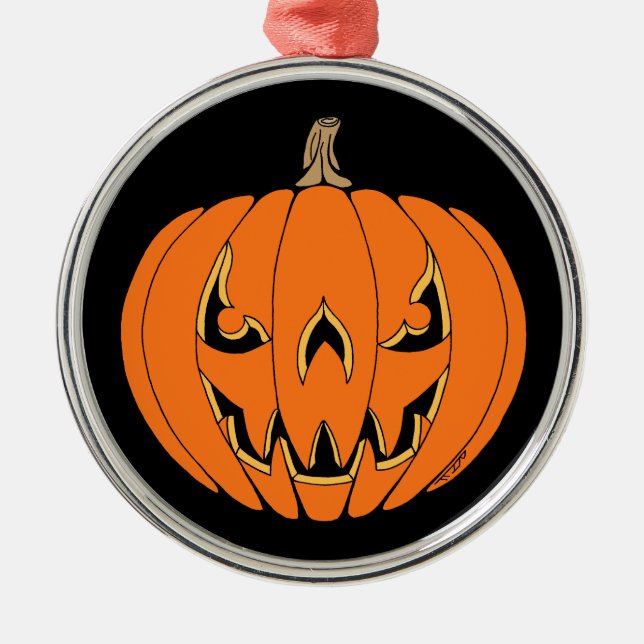 Ornement En Métal Conception de Halloween de citrouille effrayante J (Devant)