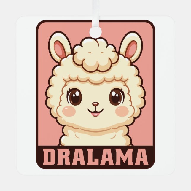 Ornement En Métal Conception d'illustration de lama mignon (Recto)