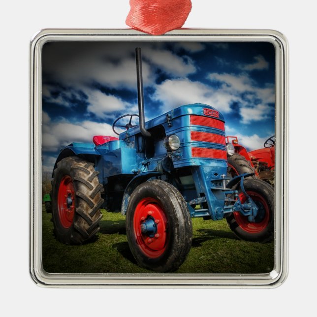 Ornement En Métal Cool Bleu Rouge Tracteur d'antiquités cadeaux pour (Devant)