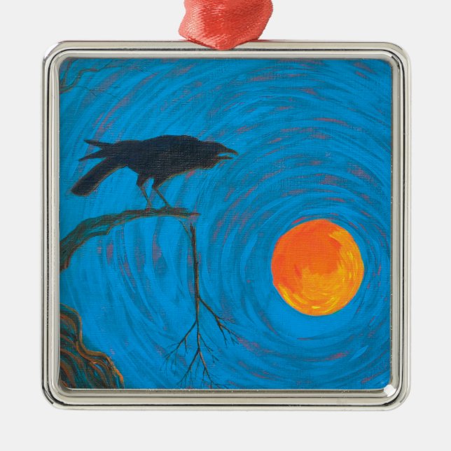 Ornement En Métal Corbeau et Pleine lune (Devant)