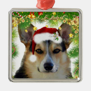 Ornement En Métal Corgi tricolore de Noël