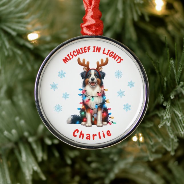 Ornement En Métal Couleur d'eau mignonne Fun Bordure Collie Snowflak (Arbre)