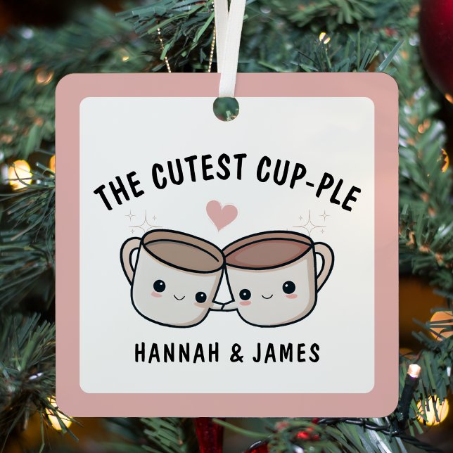 Ornement En Métal Coupe de café amusante Coupe Épouse Couple Noël (Cute Funny Coffee Cup Spouse Couple Christmas Metal Ornament)
