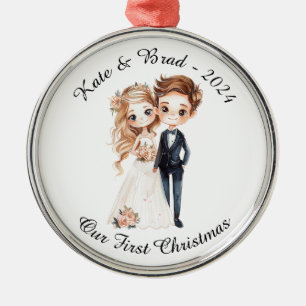 Ornement En Métal Couple de Mariés Personnalisé, Notre Premier Noël