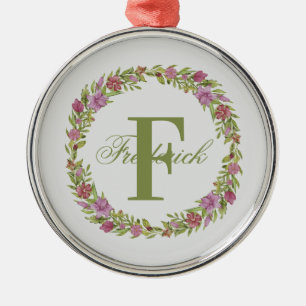 Ornement En Métal Couronne de fleurs personnalisée avec monogramme d