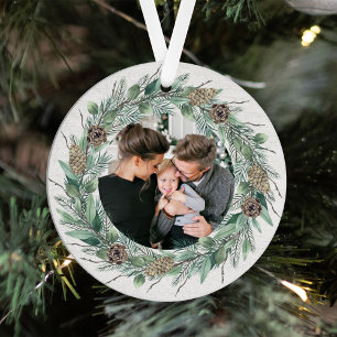 Ornement En Métal Couronne de pin rustique Joyeux Noël Photo de fami