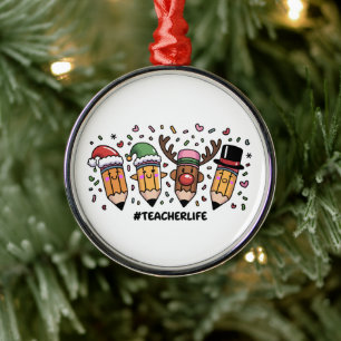 Ornement En Métal Crayons de Noël Enseignant Vie d'enseignant Joyeux
