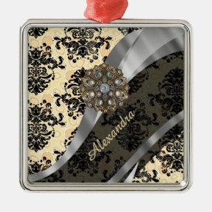 Ornement En Métal Crème personnalisée joli motif girly damask