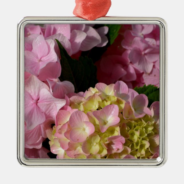 Ornement En Métal Crème rose Hydrangeas jaune rose vert floral (Devant)