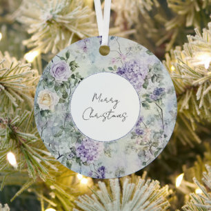 Ornement En Métal Crème violet Lavender Rose Floral Noël