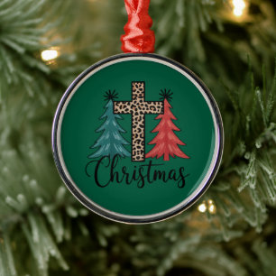 Ornement En Métal Croix de léopard Arbres de Noël Chrétiens 