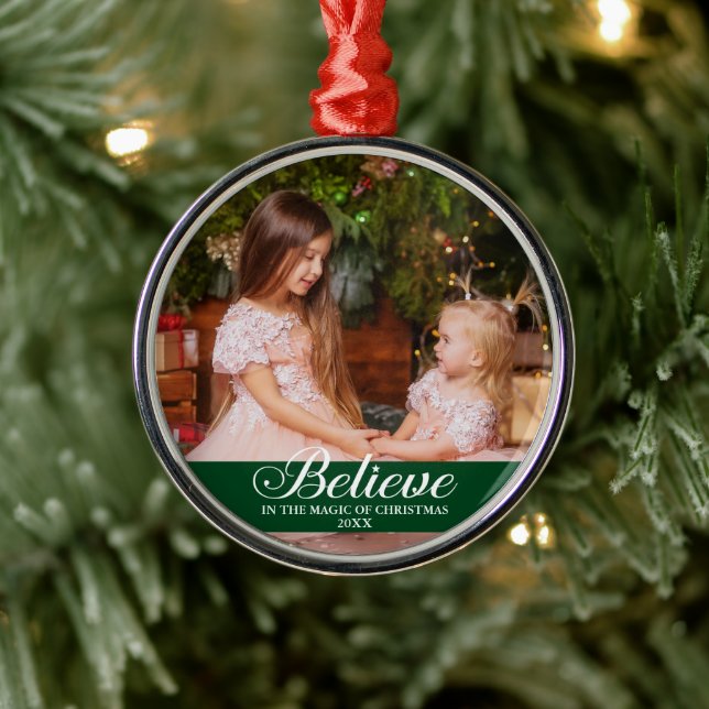 Ornement En Métal Croyez Élégante Calligraphie Famille Photo Vert (Arbre)