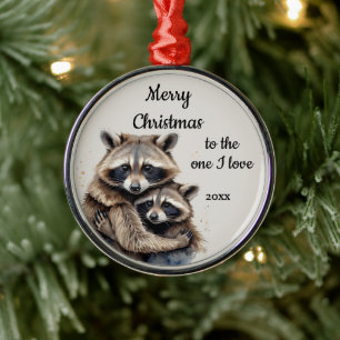 Ornement En Métal Custom Dated Christmas Raccoon One I Love