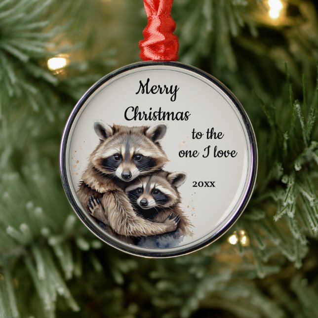 Ornement En Métal Custom Dated Christmas Raccoon One I Love (Arbre)