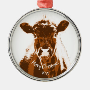 Ornement En Métal Custom Dated Christmas Vache ferme animal