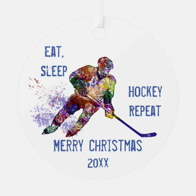 Ornement En Métal Custom Dated Noël Manger Dormir Hockey Répéter amu (Recto)