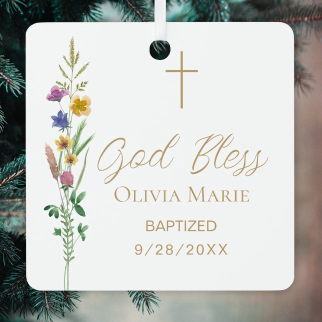 Ornement En Métal Custom Photo Baptism Wildflower Ceramic (Créateur téléchargé)