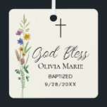 Ornement En Métal Custom Photo Baptism Wildflower Ceramic<br><div class="desc">This floral Baptism photo keepsake ornament features wildflowers and a cross with stylish script typography on a soft cream background.
Easily customizable with your details and photo.
Original Watercolor © Michele Davies.</div>