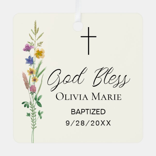 Ornement En Métal Custom Photo Baptism Wildflower Ceramic (Recto)