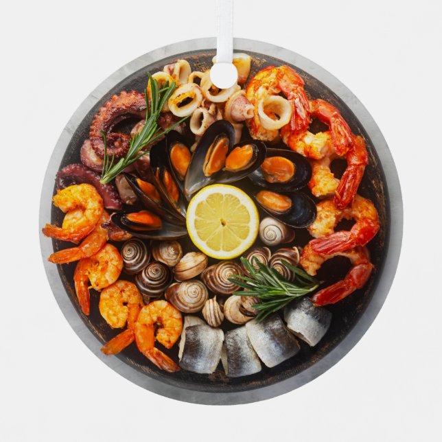 Ornement En Métal Custom Text Seafood Platter (Recto)