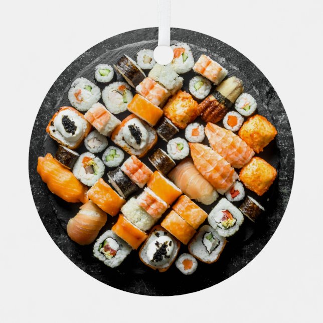 Ornement En Métal Custom Text Sushi Platter (Recto)
