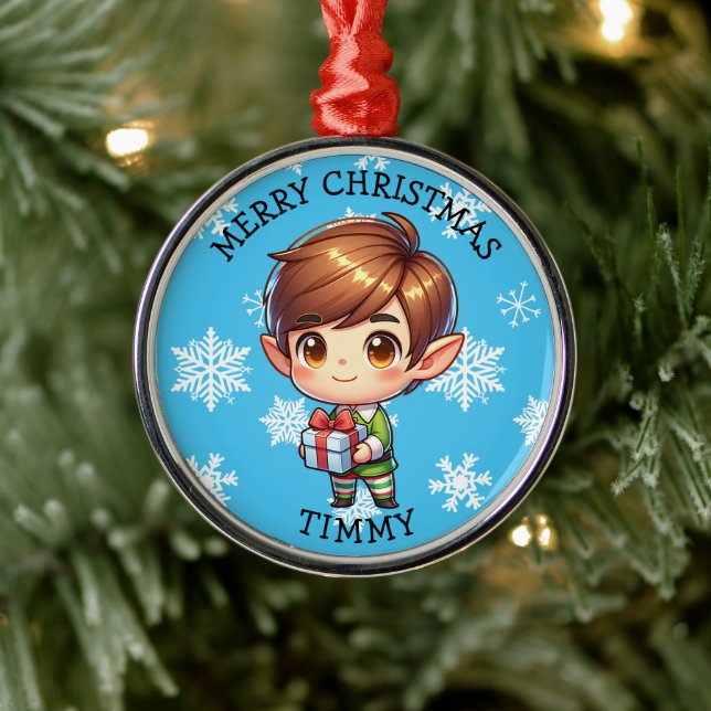 Ornement En Métal Cute Anime Boy Elf Personalized Christmas (Arbre)