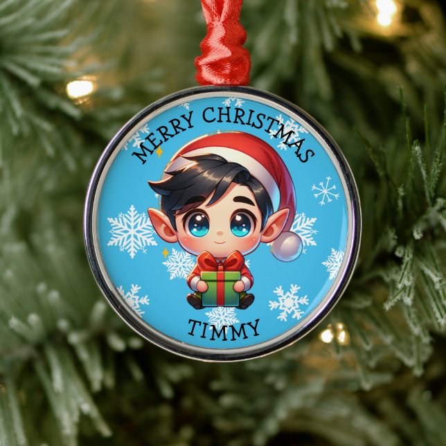 Ornement En Métal Cute Anime Boy Elf Personalized Christmas (Arbre)