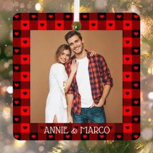 Cute Buffalo Plaid Coeurs Couple Couple Noël