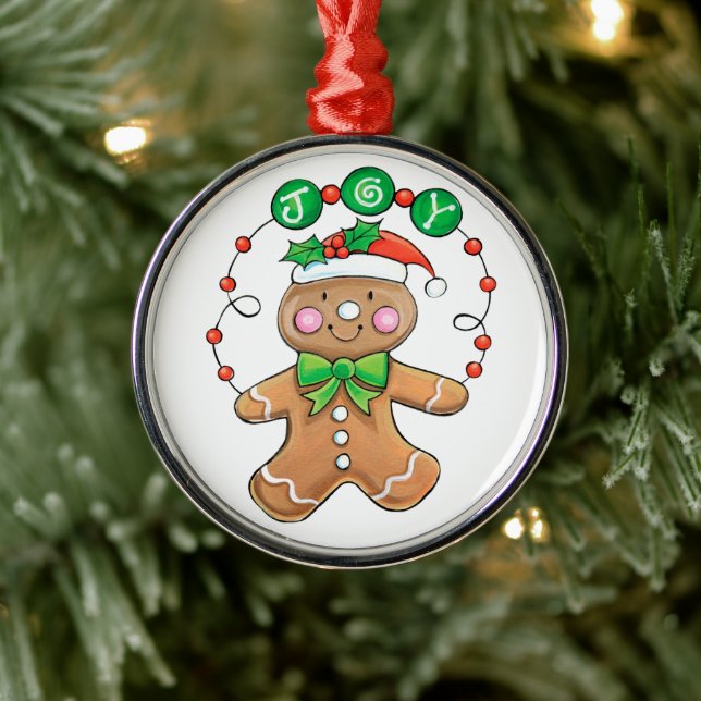 Ornement En Métal Cute Gingerbread man, Christmas Cookie Joy (Arbre)