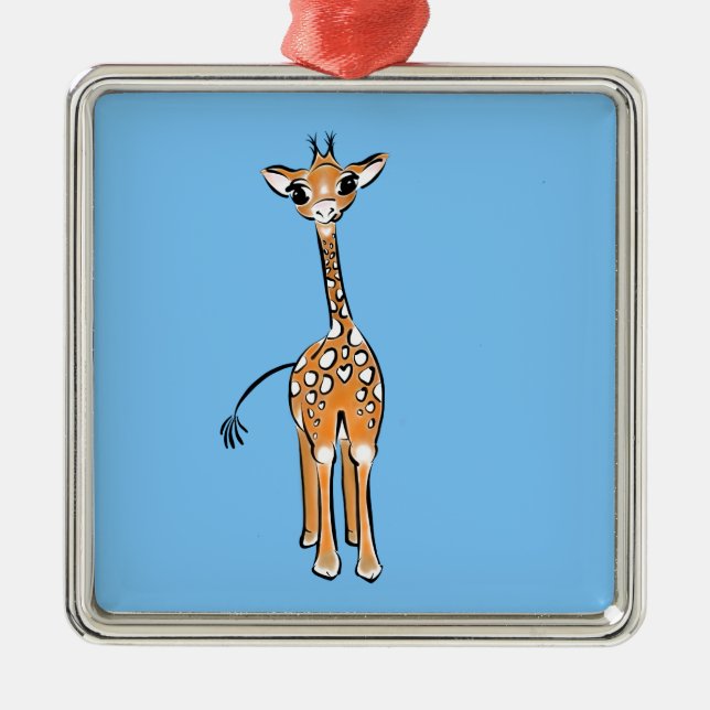 Ornement En Métal Cute Giraffe dessin animaux safari bleu (Devant)