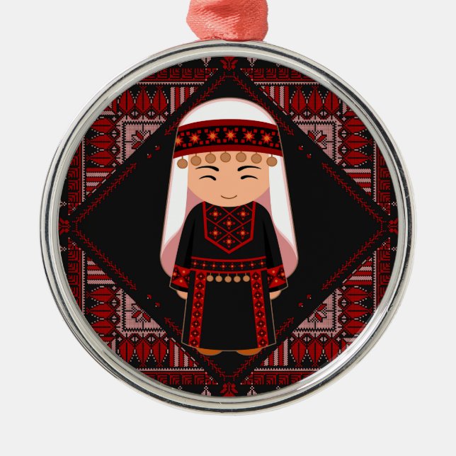 Ornement En Métal cute Palestinian girl Embroidery red tatreez   (Devant)