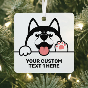 Ornement En Métal Cute Siberian Husky texte personnalisé