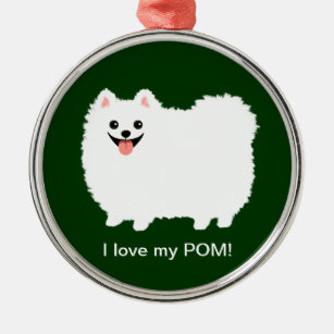 Ornement En Métal Cute White Pomeranian   Fluffy Pommy Custom