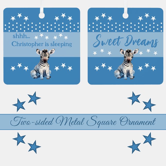 Ornement En Métal Cute zebra shhh ajouter nom dormir bleu (Créateur téléchargé)