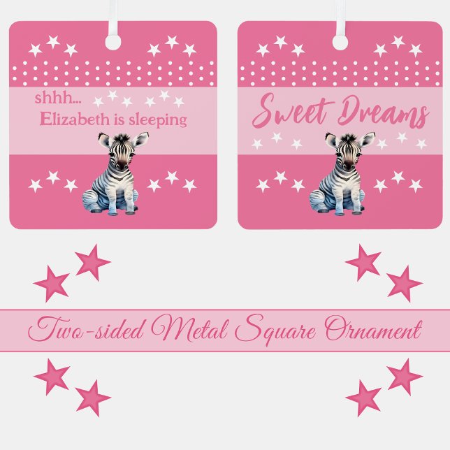 Ornement En Métal Cute zebra shhh ajouter nom dormir rose (Créateur téléchargé)