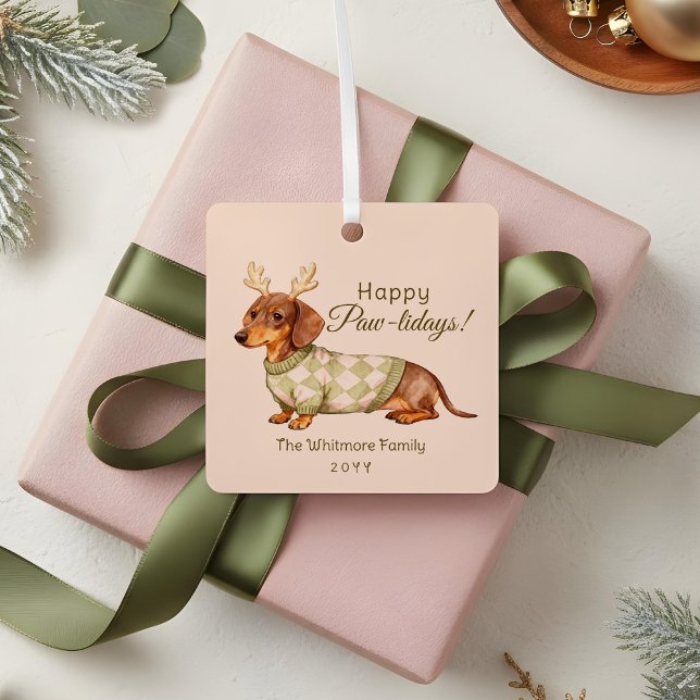 Ornement En Métal Dachshund Dog Christmas Checkered Sweater Photo (Dachshund Dog Christmas Checkered Sweater Photo Metal Ornament)