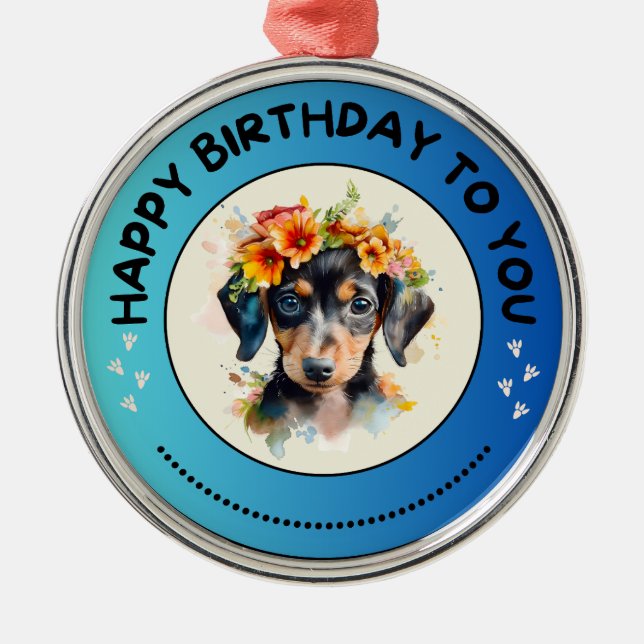 Ornement En Métal Dachshund Joyeux Anniversaire Pour Vous (Devant)