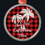 Ornement En Métal Dana Point California Beach Palm Tree Red Plaid<br><div class="desc">Dana Point California Beach Palm Tree Red Plaid Ornament</div>