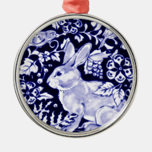 Ornement En Métal Dedham Blue Rabbit, Classic Blue & White Design