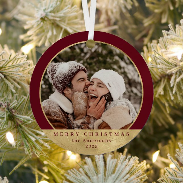 Ornement En Métal Design moderne Faux Gold Christmas Couple Photo (Insitu)