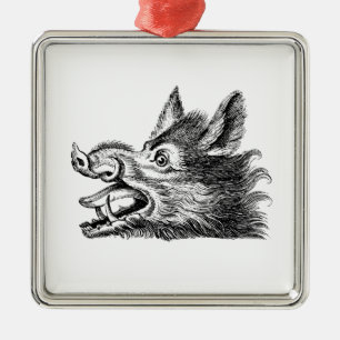 Ornement En Métal Dessin tête de sanglier vintage en noir et blanc